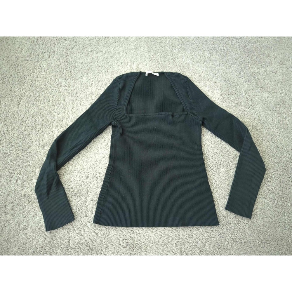 Abercrombie & Fitch Top Womens M Black Long Sleeve Square Neck Ribbed‎ Knit